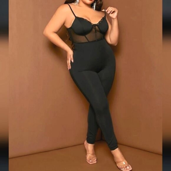 Sexy Plus Contrast Mesh Bustier Cami Unitard Jumpsuit sz 4x - Picture 1 of 12